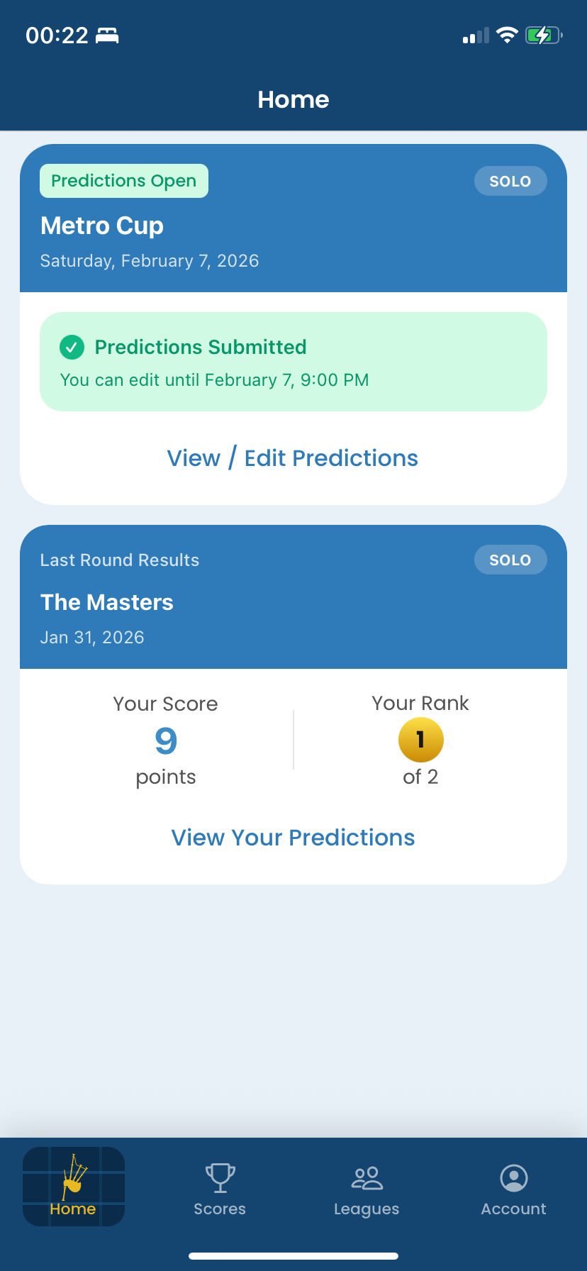 Pipe Band Predictor home screen